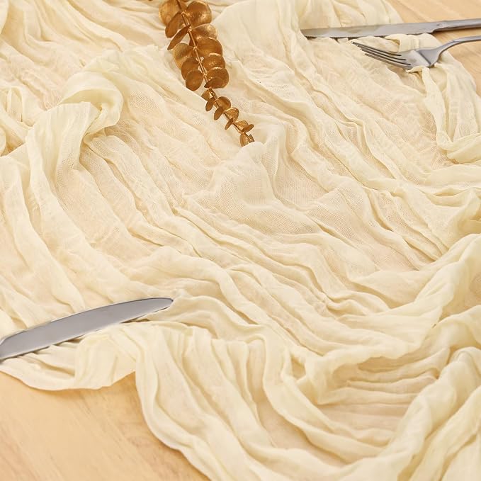 8 Pack Ivory Cream Cheesecloth Table Runner 120 Inch Boho Wedding Decor | - Image 6