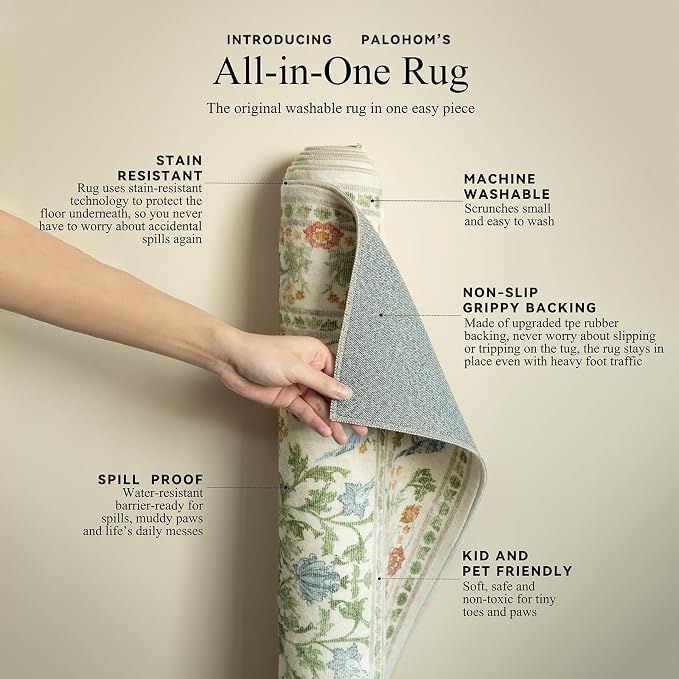 Washable Area Rugs for Living Room: 5x7 Bedroom Rug Vintage Rugs Stain - Image 4