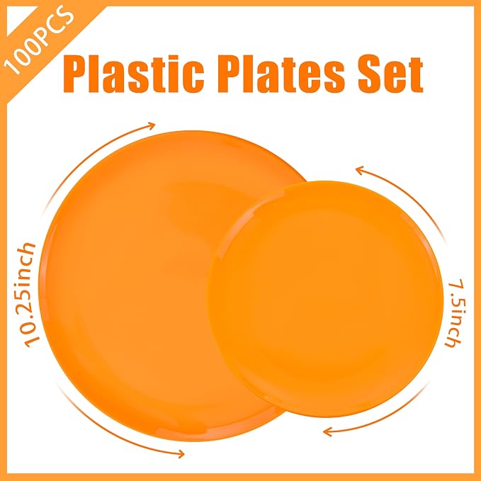 PULOTE 100PCS Orange Plastic Plates - Image 2