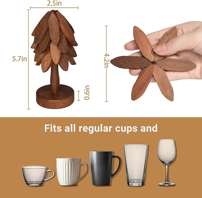 Yuoyar Wooden Tree-Shaped Coasters Set - Image 6