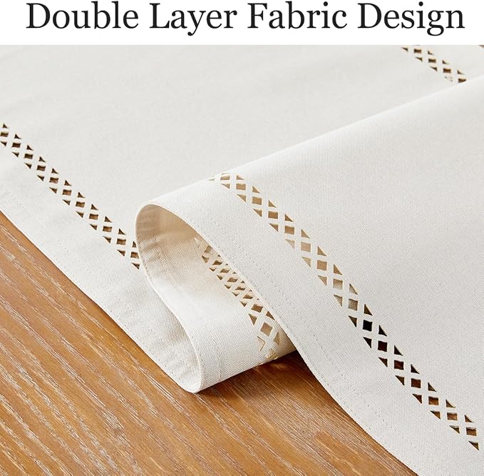 Rustic Burlap Table Runner, Off White Table Runners 72 inches Long | Double - Image 2