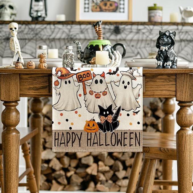 Artoid Mode 210 GSM Halloween Table Runner 13x72 Inch Home Party Decor | Beige - Image 2