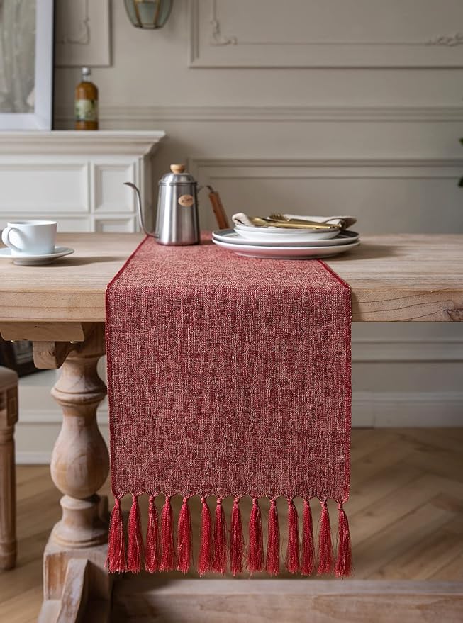 Red Table Runners 48 Inches Long, Burlap Linen Style Rustic Farmhouse Table - Image 2