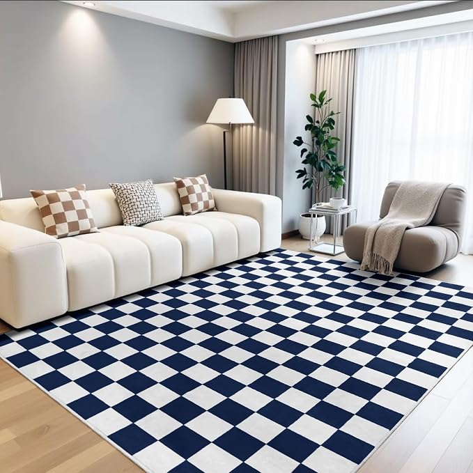 Terrug Navy and White Checkered Rug - Image 3