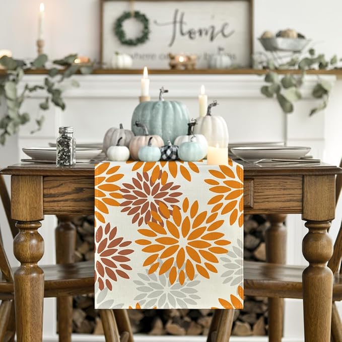 Artoid Mode Orange Dahlia Floral Pinnata Fall Table Runner, Seasonal Autumn - Image 2
