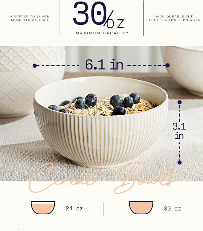 getstar Ceramic Soup Bowls, Big Cereal Bowl Set of 4 - Image 3
