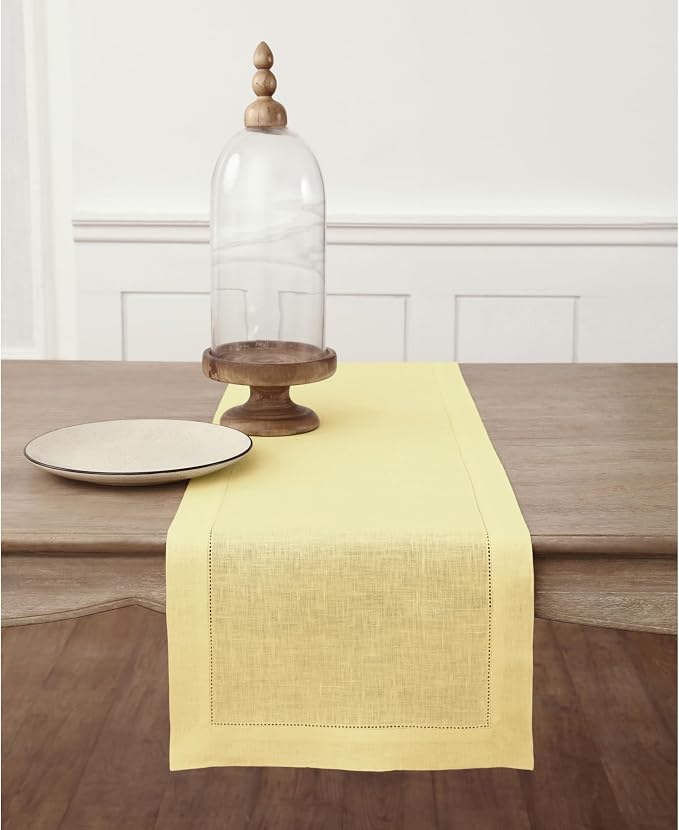 Solino Home 100% Linen Table Runner Yellow, Classic Hemstitch 14 x 36 in | by SolinoHome