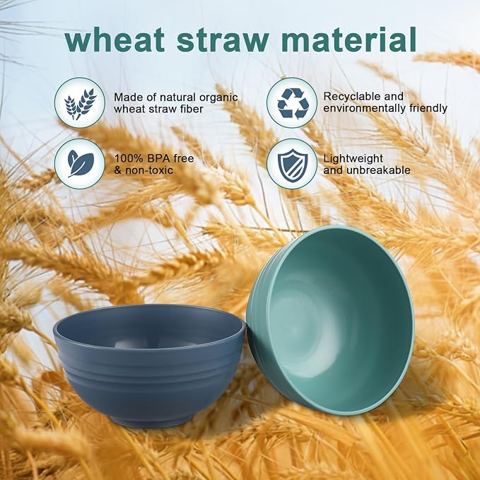HEYCOME 12 Pcs Unbreakable Cereal Bowls Set, 26 Oz Wheat Straw Bowls Set - Image 4