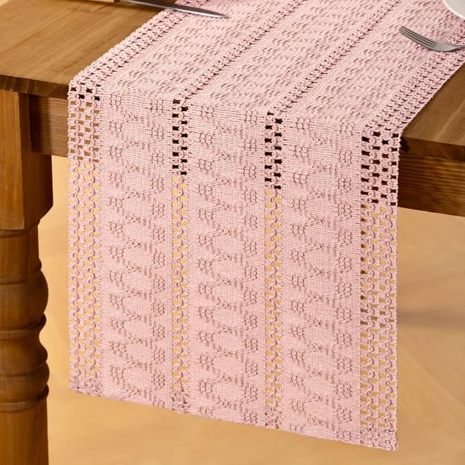 MLMC Pink Boho Table Runner Farmhouse Macrame Woven Table Runner 12x60 Inch | - Image 4