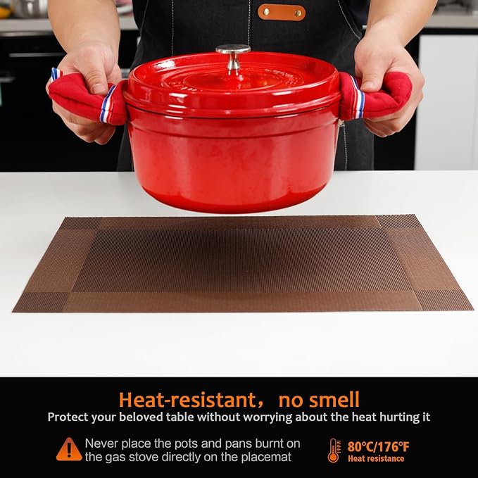 Brown Vinyl Placemats Set of 12, Heat Resistant Table Placemats | 18x12 inch - Image 4