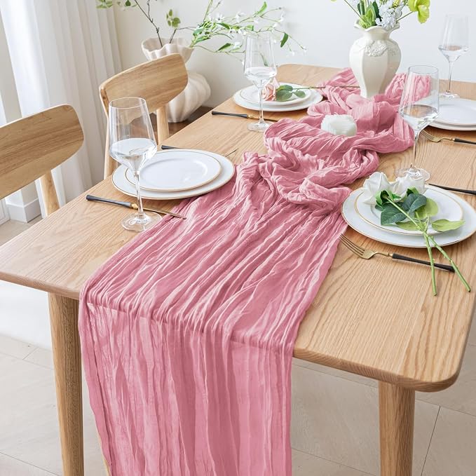 Cheesecloth Table Runner 10FT 3Pcs Pink Boho Gauze Rustic Sheer Runners | - Image 6