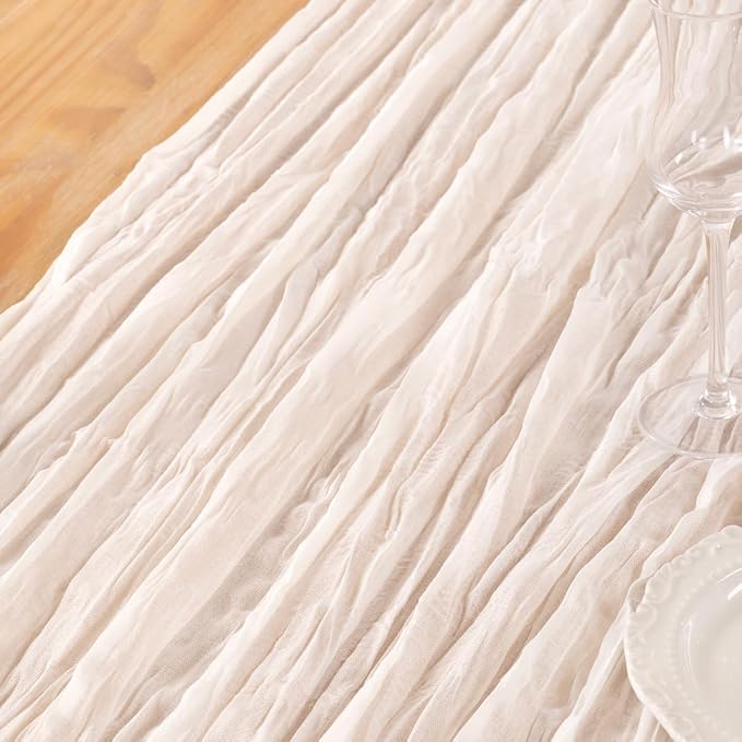 DeZerlor Ivory White Cheesecloth Table Runners 10 Pack Summer Boho Runners | - Image 7