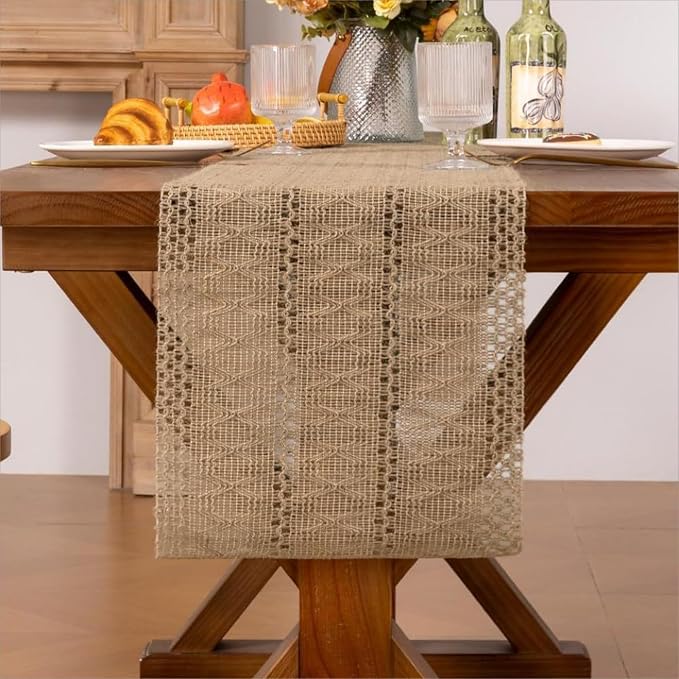 Burlap Boho Table Runner for Spring Home Decor 132 Inches Long, Modern - Image 4