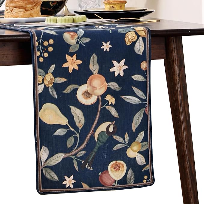 bilin gaier Designer Vintage Linen Small Table Runner, Floral Pattern, Dining by bilingaier