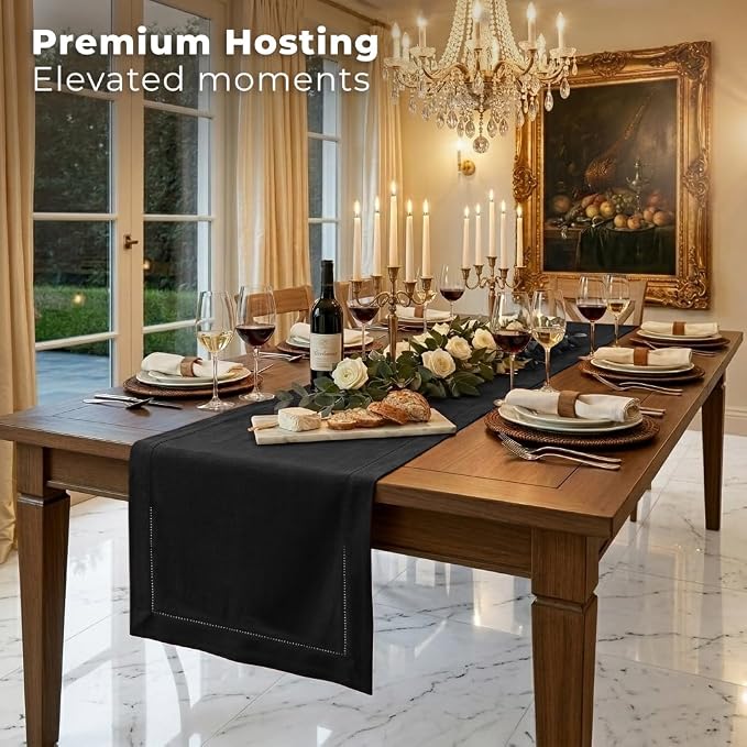 Signature Linen™ by D'Moksha Black Table Runner 120 Inches Long, 100% Pure Linen - Image 3