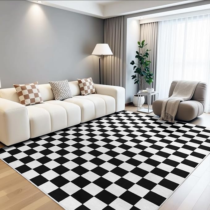 Terrug Black and White Checkered Rug - Image 2