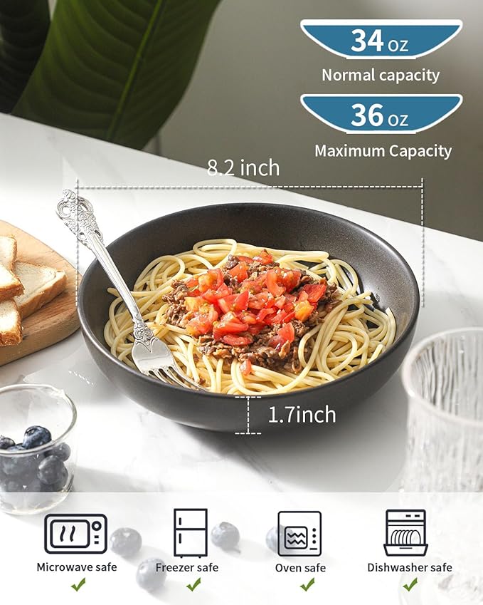 Ceramic Pasta Bowls, 34 oz Large Serving Bowls Set of 2, Stoneware Dinner Bowls - Image 2