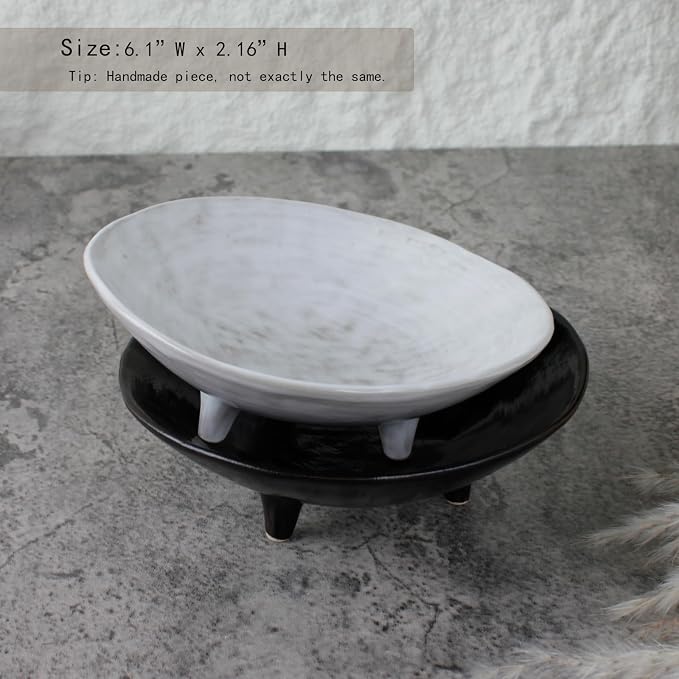 Wabi Sabi Footed Decorative Bowl, Vintage Rustic Boho Shelf Table Decor - Image 5
