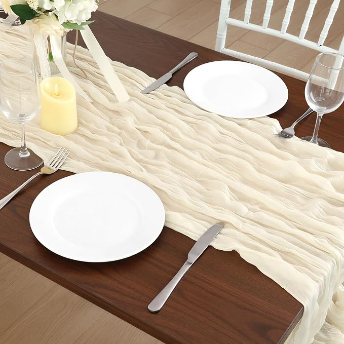 3 Pack Ivory White Cheesecloth Table Runner 120 Inch Boho Wedding Decor | - Image 7