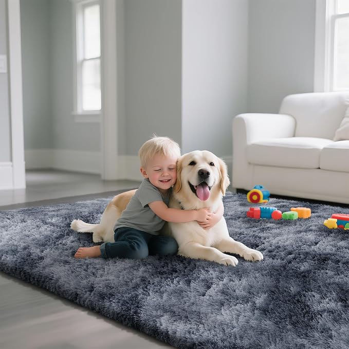 yongyangjuxin Fluffy Rug Shag Area Rug, Mottling Dark Grey 9x12 Area Rugs - Image 5