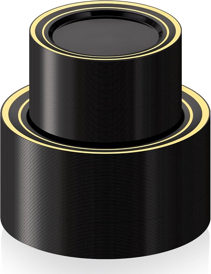 BESTSTAR 200PCS Black Plastic Plates Set by BESTSTAR