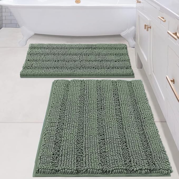 H.VERSAILTEX 2 Piece Bathroom Rugs Bath Mats Sets Super Absorbent Chenille by HVERSAILTEX