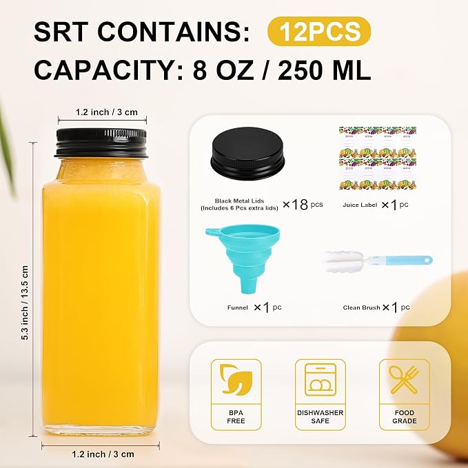 12 Pack 8 oz Glass Juice Bottles - Image 5
