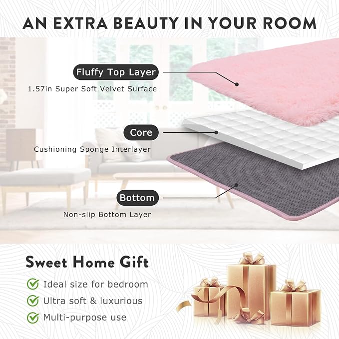 Fluffy Pink Rug for Bedroom Girls, 5x7 Soft Fuzzy Plush Shag Area Rug for - Image 7