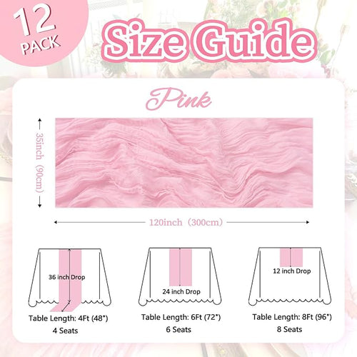 12 Pack Pink Cheesecloth Table Runner 10ft Boho Gauze Fabric Cheese Cloth Table - Image 2