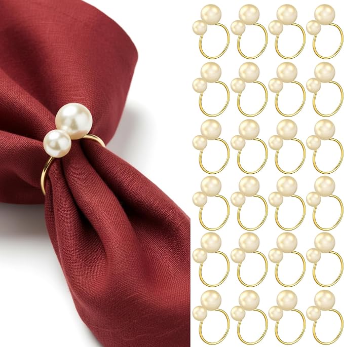 Sliner 24 Pcs Pearl Napkin Rings by Sliner