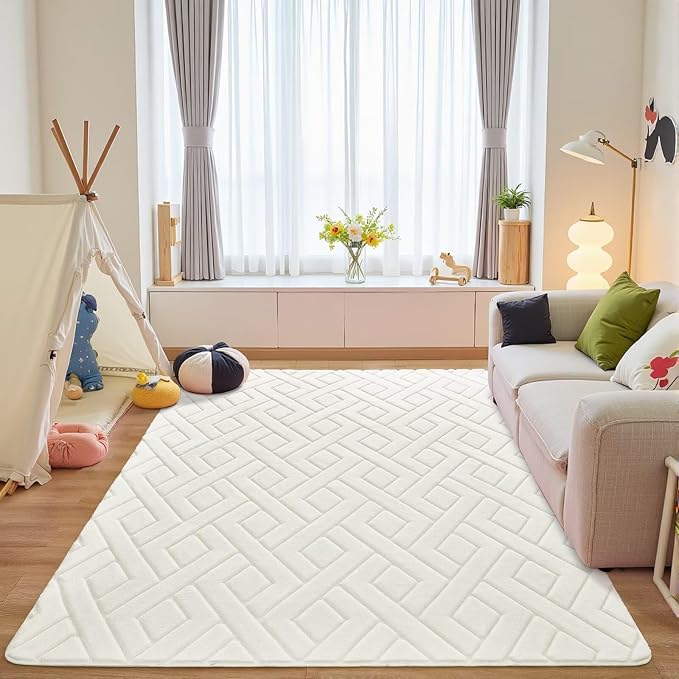 3x5 Cream White Washable Area Rug - Image 7
