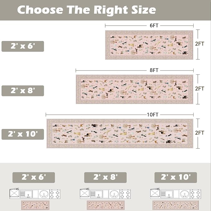 Pink Rug for Hallways Kitchen Rug 2x8, Non Slip Washable Runner Rugs - Image 2