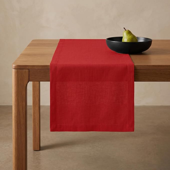 Solino Home 100% Pure Linen Table Runner Red, Fete 14 x 132 Inch Longch | Table by SolinoHome