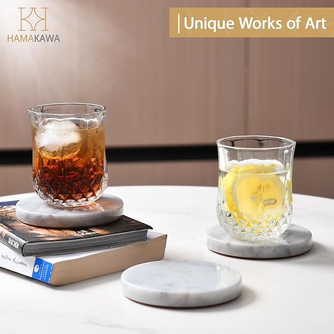 Real Natural Marble Coasters Set of 4, Carrara White Coaster 4 inch, Modern - Image 7