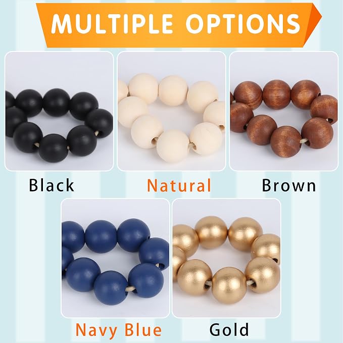 Meplait 6 Pack Wooden Bead Napkin Rings, Boho Farmhouse Table Decor, Nature | - Image 5