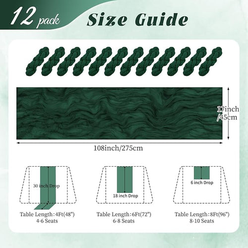 12 Pack Emerald Green Cheesecloth Table Runner 17x108 Inch Semi Sheer Boho - Image 2