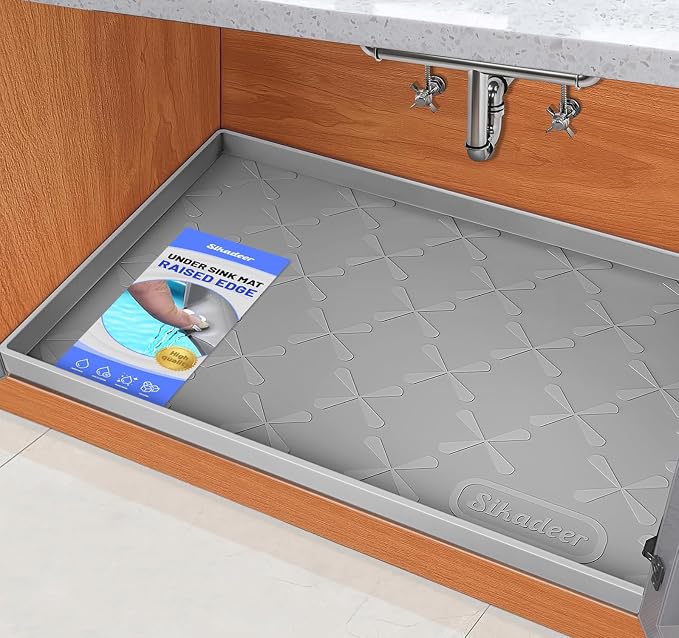 SIKADEER Under Sink Mat Waterproof 34" x 22", Silicone Mat Kitchen Drawer Shelf by SIKADEER