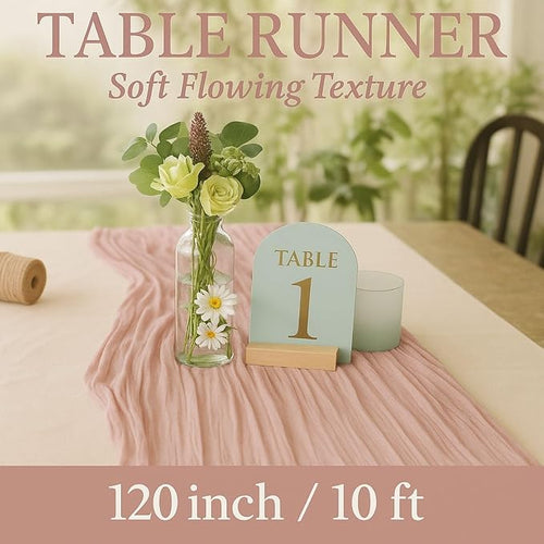 12 Pack Dusty Pink Cheesecloth Table Runners – 10FT Blush Gauze Boho Table - Image 2