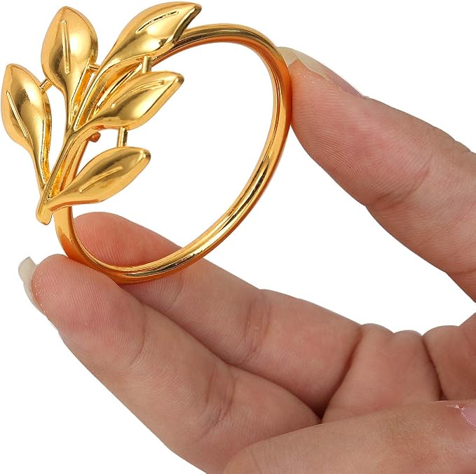 KPOSIYA Set of 300 Leaf Napkin Rings Metal Gold Napkin Holder Table Napkin Rings - Image 5