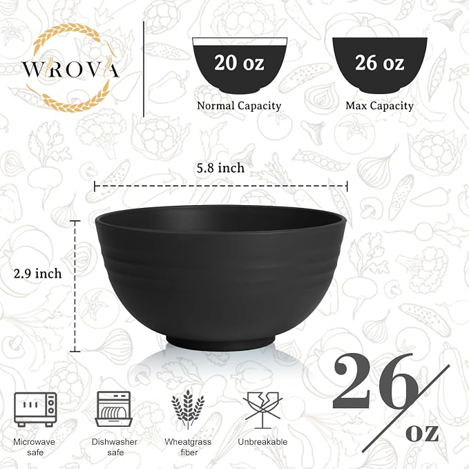 Wheat Straw Camping Bowls Sets of 6, Unbreakable 26oz Lightweight Bowls Sets - Image 2