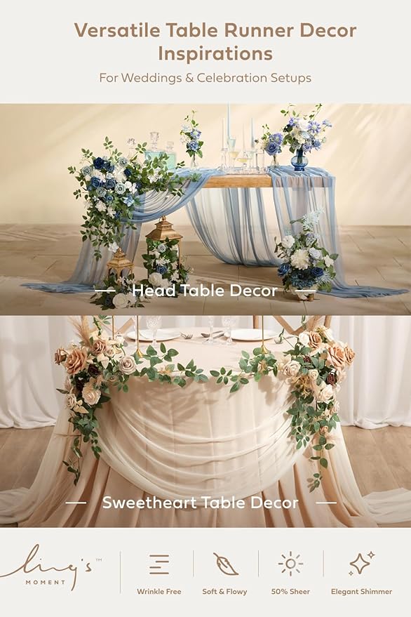 Ling's Moment 14Ft Magenta Table Runner, Wedding Long Chiffon Table Runners | - Image 5
