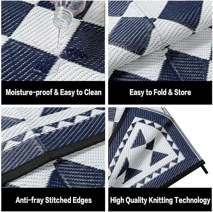 HUGEAR Outdoor Waterproof Rug 8'x10' Plastic Straw Rugs Washable Reversible - Image 6