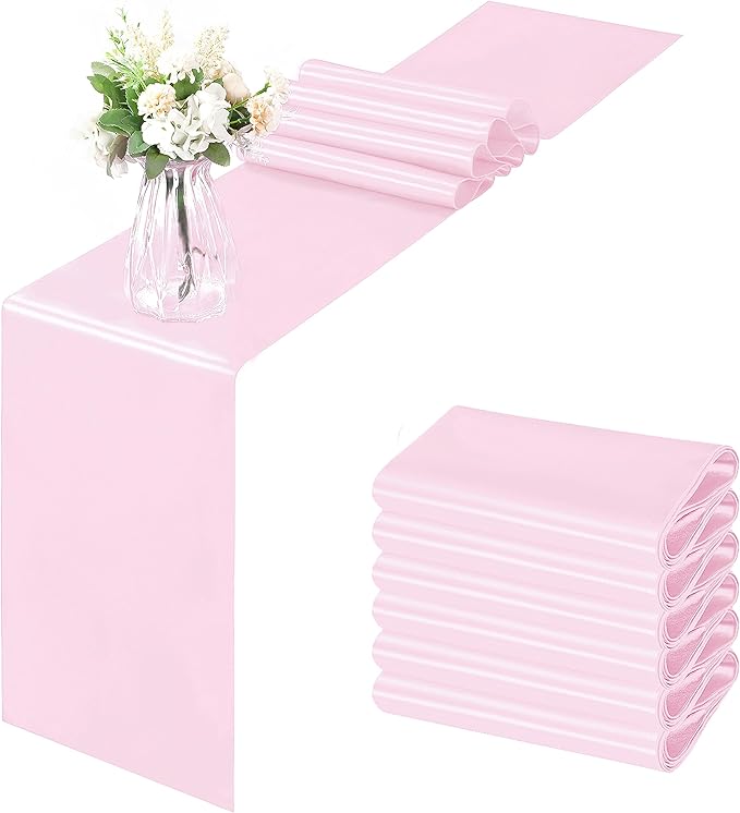 Horbaunal 6 Pack Satin Runners 12 x 108 Inch, Light Pink | Bright Silky Smooth by Horbaunal