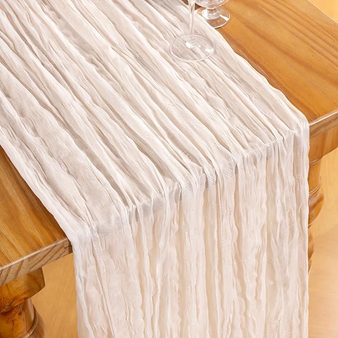 DeZerlor Ivory White Cheesecloth Table Runners 6 Pack Summer Boho Runners | - Image 2
