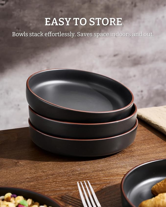 famiware Mercury Pasta Bowls Set of 4, 33 oz Large Salad Bowls, Lead-free and - Image 3