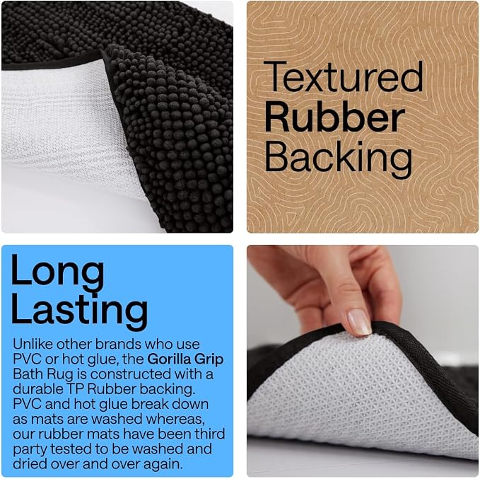 GORILLA GRIP Bath Rug Mat 60x24, Thick Soft Absorbent Chenille, Quick Dry - Image 3