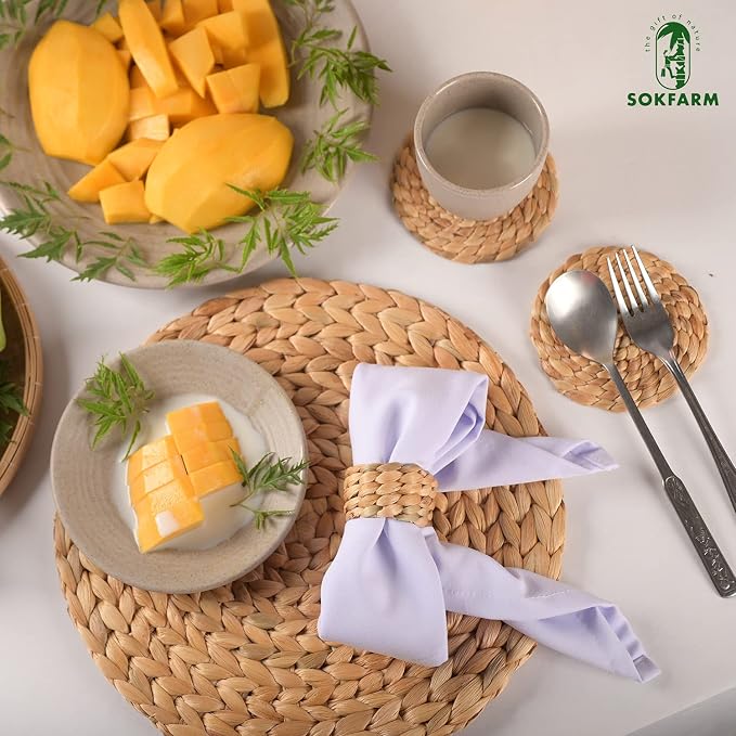 12 Pcs Round Woven Napkin Rings, Water Hyacinth Rattan Napkin Rings Set of 12 - Image 5