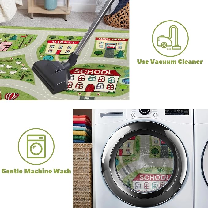 LIVEBOX Green Kids Rug for Kids Room, Non-Slip Soft Toy Car Rugs for Baby - Image 4