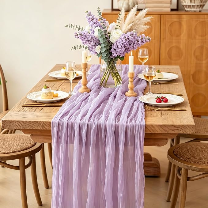 Purple Table Runner, 10FT Boho Lavender Lilac Cheesecloth Table Runner - Image 3