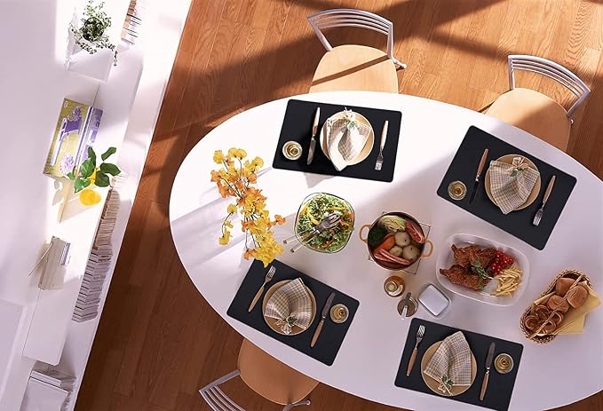 Vinjiasin Placemats Set of 8 Black Leather Place Mats - Image 4